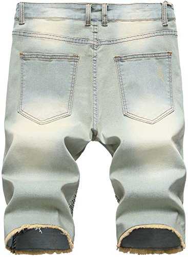 Hengao Men's Destroyed Moto Biker Denim Shorts Ripped With Zipper Decoration, 1745 Vintage Blue, W32 #TOP1