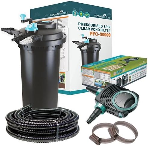 AllPondSolutions Pressurised Koi Fish Pond Filter Complete Kit with Pond Pump and UV Steriliser Light All in one - Ponds Up to 20000 litres - PFC-20000-KIT