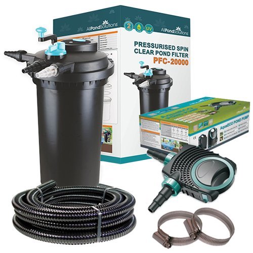 AllPondSolutions Pressurised Koi Fish Pond Filter Complete Kit with Pond Pump and UV Steriliser Light All in one - Ponds Up to 20000 litres - PFC-20000-KIT option