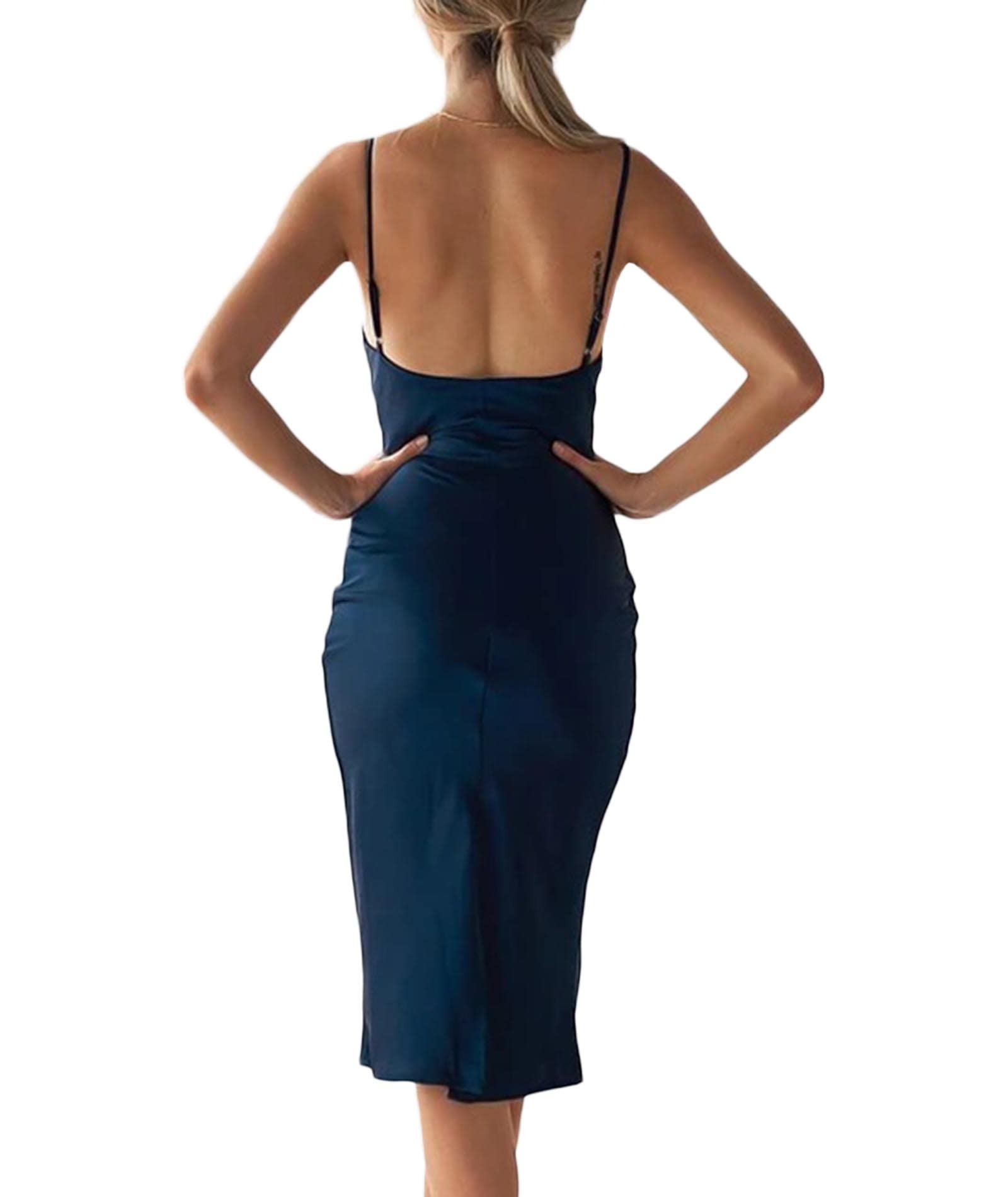 xxxiticat Abito da donna senza maniche, con spalline sottili, in raso, per cocktail, spiaggia, sera, feste, cowl collo