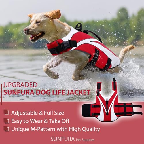 SUNFURA Dog Life Jacket, Dog Life Vest for Swimming with Rescue Handle and High Flotation, Small Dog Vests Safety Life Preserver for Boating, Dog Lifesaver Puppy Swimsuit for Small Medium Large Dogs SUNFURA Dog Life Jacket, Dog Life Vest for Swimming with Rescue Handle and High Flotation, Small Dog Vests Safety Life Preserver for Boating, Dog Lifesaver Puppy Swimsuit for Small Medium Large Dogs