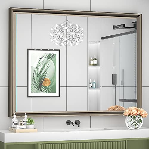 Vosuja 40 x 30 Inch Bathroom Mirrors for Wall, Bronze Wall Mirror for Bathroom, Rectangular Bathroom Mirrors with Non-Rusting Aluminum Alloy Metal Frame (Horizontal/Vertical)