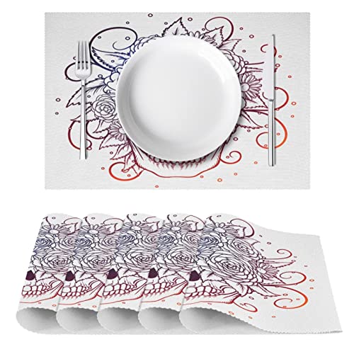 Sets de table pour salle à manger motif fleurs et crâne