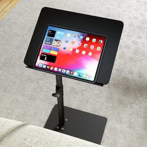 Image of YUHFERA Sofa Armrest Tray Table for Couch - 360 Swivel Height Adjustable End for Small Spaces, Snack Side Table for Bed or Chair with Phone & Tablet Slot (Black,Angle Adjustable)