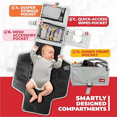 Bitsykid Premium Portable Diaper Changing Pad – Extra-Thick Cushioned Travel Mat with Wipes Pocket – Waterproof, Easy to Clean, Gift-Ready (Cloud Gray) by Bitsykid - Image 4
