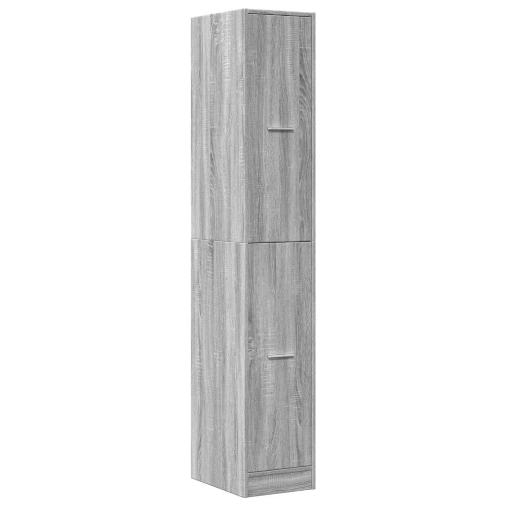 Apothekerschrank Grau Sonoma Holzwerkstoff 30x41x174,5 cm mit 4 Schubladen und viel Stauraum für Büro Wohnzimmer Küche vielseitiger Mehrzweckschrank mit Griff und Metallschienen