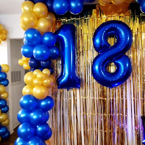 Image of Number Balloons 8 Balloon 40 inch Blue for 8th Birthday Party Decoration | Saturated Color, Large 40 in, With Inflation Straw & Hanging Hole, Great for Men's Party, Back-To-School Season, Pool Party