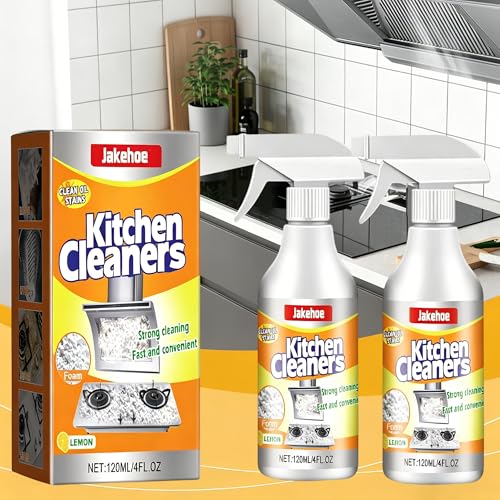 JAKEHOE Kitchen Cleaner for Grease & Everyday Grime No-Rinse Spray for Stovetops Range Hoods & Cabinets Fast-Acting Foam for Easy Wipe Cleaning on Kitchen Surfaces (2pcs)