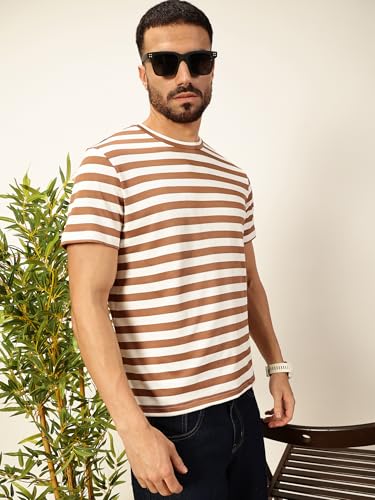 Image of Thomas Scott Men's | Striped | Half Sleeve | Regular Fit | Poly Elastane | Round Neck | Casual Tshirt