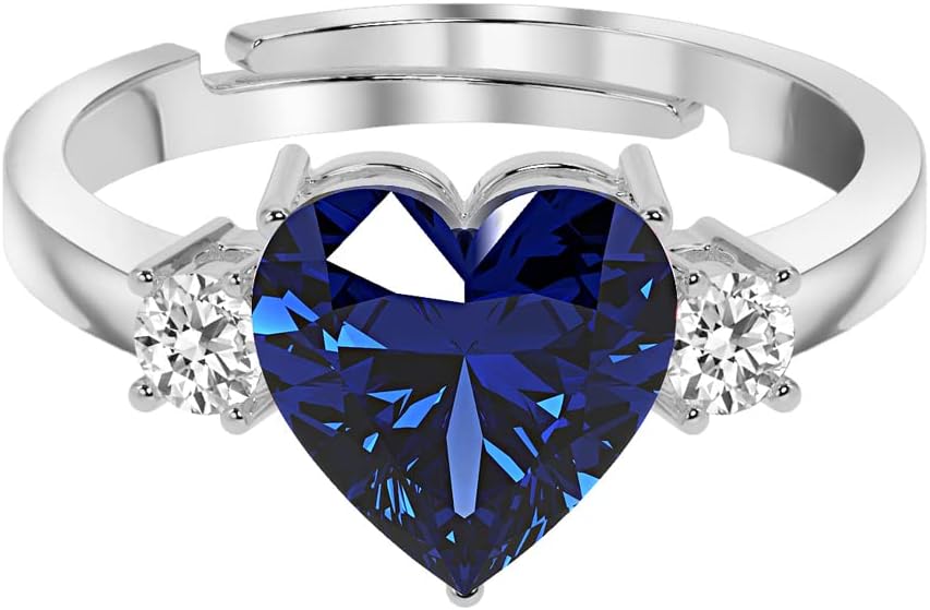 925 Sterling Silver Heart Stone Ring with Adjustable Band | Gift for Women Wife Girls