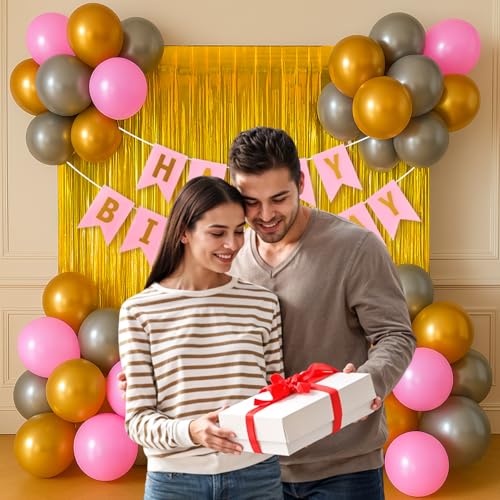 Image of Party Propz Birthday Decoration Kit - 37 Pcs Happy Birthday Decoration Kit for Boys, Girls & Husband, birthday Balloon Decoration Set with Pink, Silver & Golden Balloons