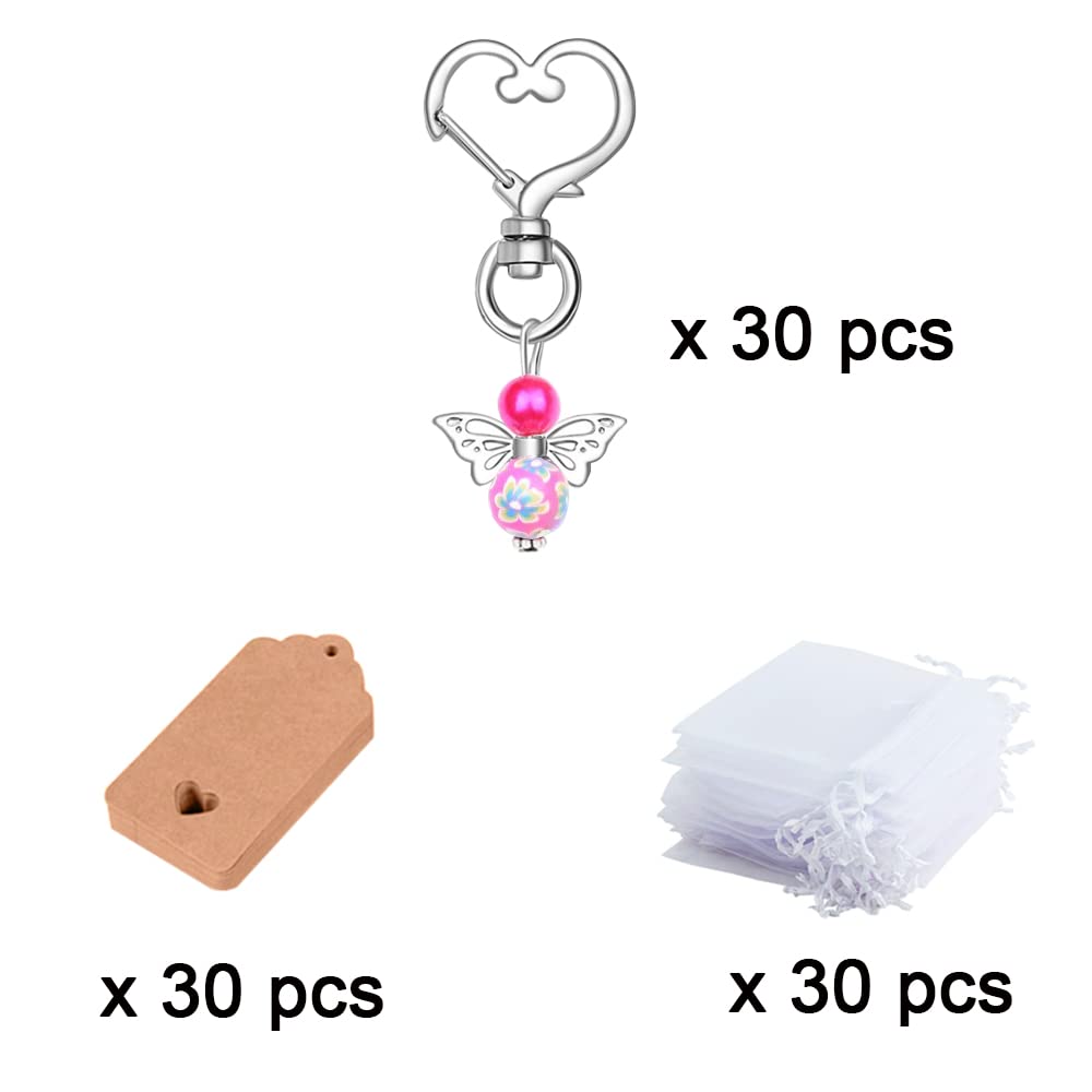30 Porte-Clés Ange Gardien Dzsomt - Cadeau Baptême/Communion - Pendentif Perle Alliage - Avec Sacs Organza