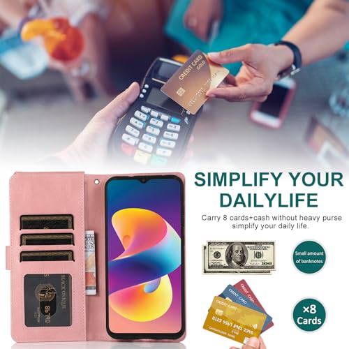 Étui portefeuille TCL 50 LE en cuir rétro or rose avec fermeture éclair zippée