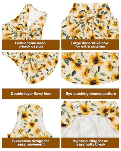 Image of CuteBone UPF50+ Dog Dresses for Small Dogs, Summer Sleeveless Deep V-Back Pet Dress with Big Bow, Breathable Swimwear Fabric, Cooling Stretchy Puppy Clothes for Outdoor Wedding Party Beach DV06M