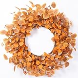 Fall Wreaths for Front Door 22 Inch Autumn Outdoor Wreath with Eucalyptus Leaves,Orange Artificial Leaf Wreath for Window Farmhouse,Harvest,Thanksgiving Decor