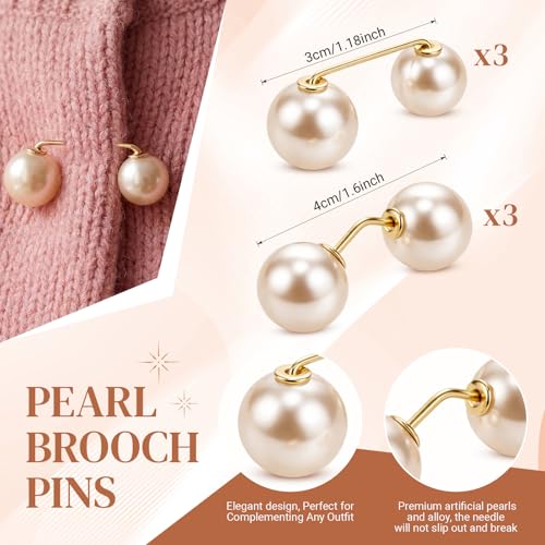 Image of WILLBOND 6 Pcs Artificial Pearl Brooch Pins Sweater Shawl Safety Clips Dress Clips for Women