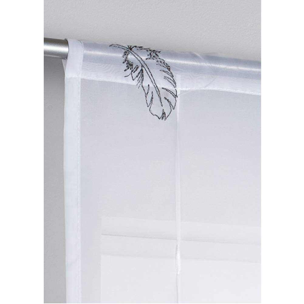 Store Romain Transparent 80x140cm - Broderie Argent - Voilage Fenêtre Salon Chambre - Avec Ruban