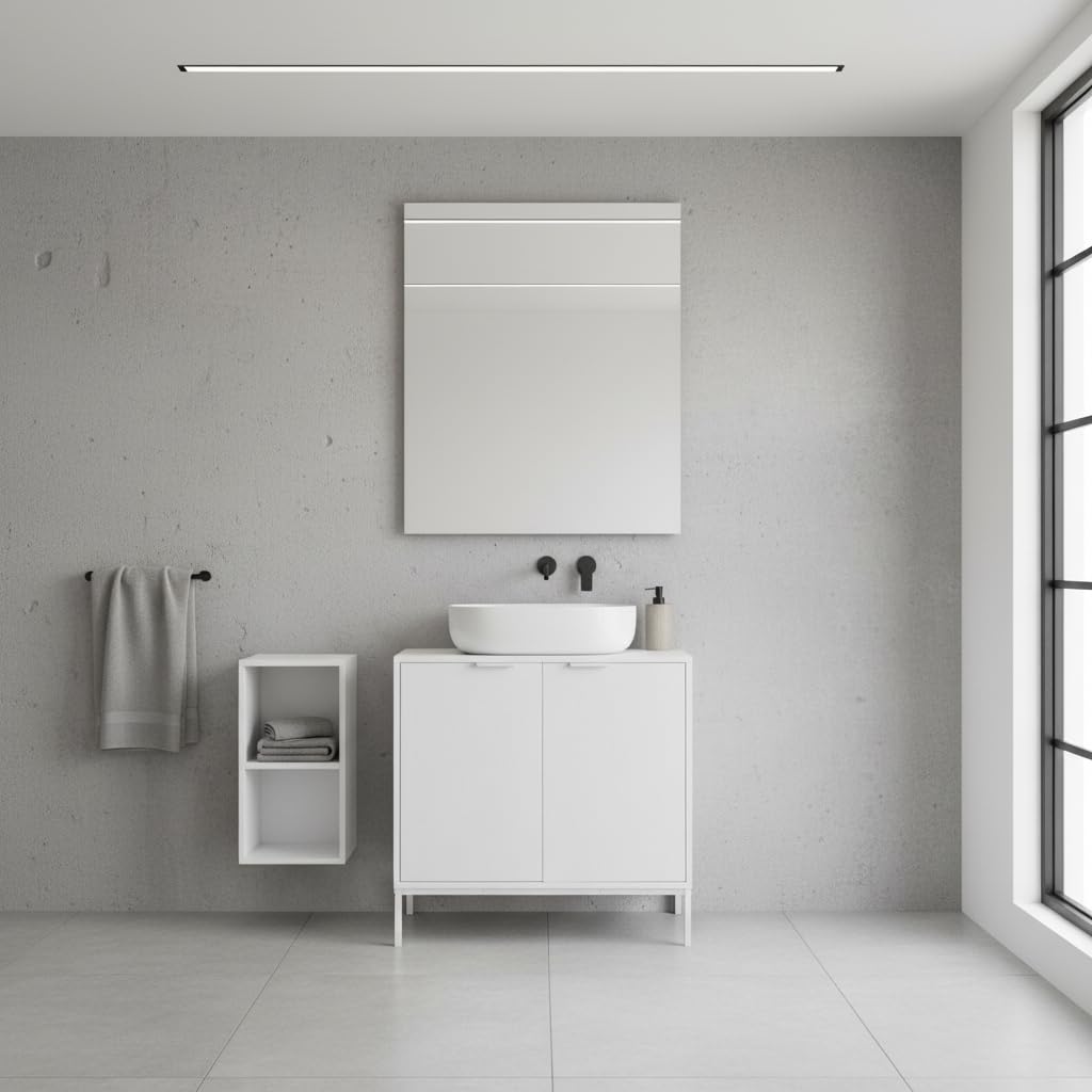 INDE MOBLEKIT | Mueble Bajo Lavabo 60×30×60 cm, Armario de Madera y Metal con Doble Puerta y Acabado Mate, Mueble Auxiliar para Baño con Espacio de Almacenaje para Artículos de Higiene