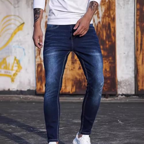 Mens Denim Jeans Gothic Stretch Distressed Washed Slim Tapered Jeans 2000s Hip Hop Streetwear Cool Pants with Pockets4