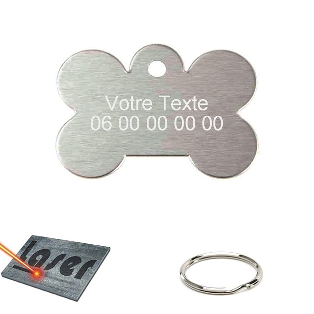 Mygoodprice Medalla Hueso para perro gato y animales grabada personalizada, 40x28 mm, Aluminio
