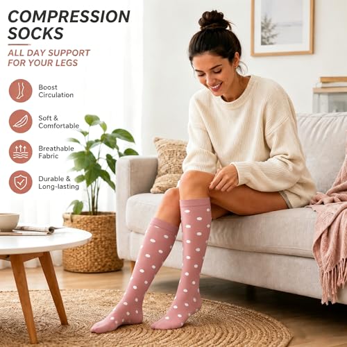 Image of 4 Pairs Compression Socks for Women Circulation-Best Support for Nurses,Running,Athletic,Travel