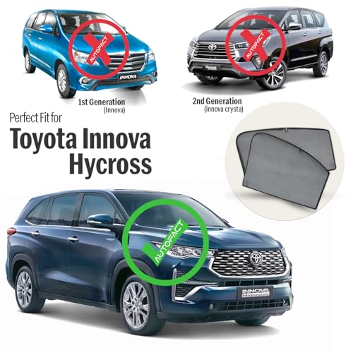 Image of Autofact Car Sunshades for Toyota Innova Hycross (2022 to 2025), UV Protection, Useful Car Accessories, Custom fit Sun Shades for Side Windows, Set of 6