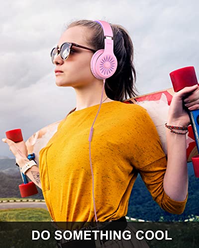 Image of ELECDER i45 On-Ear Headphones with Microphone - Foldable Stereo Bass Headphones with No-Tangle 1.5M Cord, 3.5MM Jack, Portable Wired Headphones for School /Kids /Teens /Smartphones /Travel /Tablet - Pink | Foldable Portable, 1.5M Cord Headphone Stereo Aux Jack 3.5mm Headset for Smartphones Chromebook Computer PC Airplane Travel