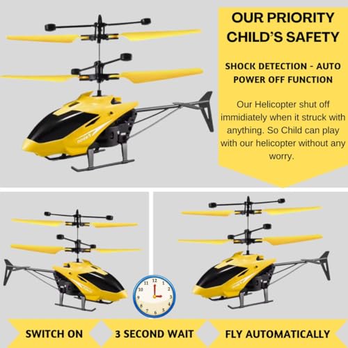 Image of RC Helicopter with Hand Gravity Sensor for Kids Flying Remote Control Toy, Chargeable LED Light & Smart Safety Sensor, Indoor Outdoor Play, for Boys & Girls - Pack of 1 ((Yellow)
