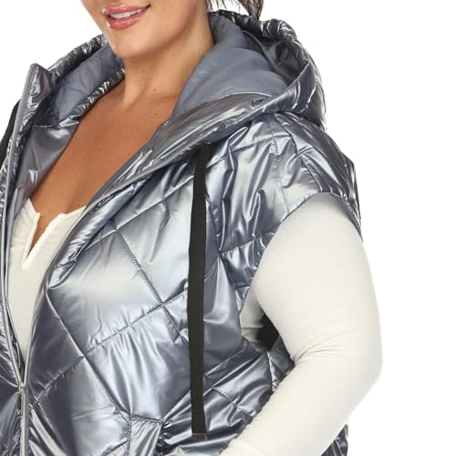 white mark Women's Plus Size Metallic Long Puffer Vest4