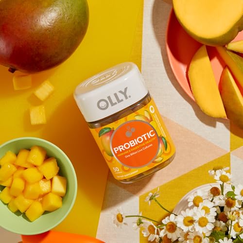 Image of OLLY Probiotic Gummy, Immune and Digestive Support, 1 Billion CFUs, Chewable Probiotic Supplement, Mango, 25 Day Supply - 50 Count