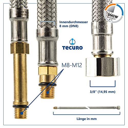 tecuro Sanitary Fittings Connection Hose M12 x 1 Short - 3/8 inch nut x 350 mm - Image 3