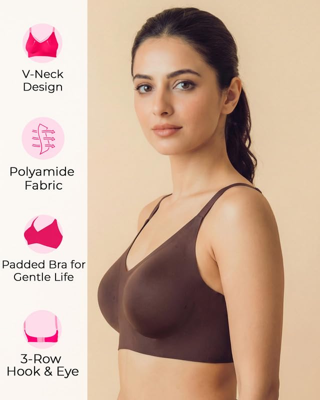 Image of Tweens Polyamide Padded Bonded Bra for Women | Full Coverage Wire-Free Bra | Lightly Padded Seamless Comfort | Soft Polyamide Fabric | Elastic-Free Bottom Band & Side Wings | Pack of 1|