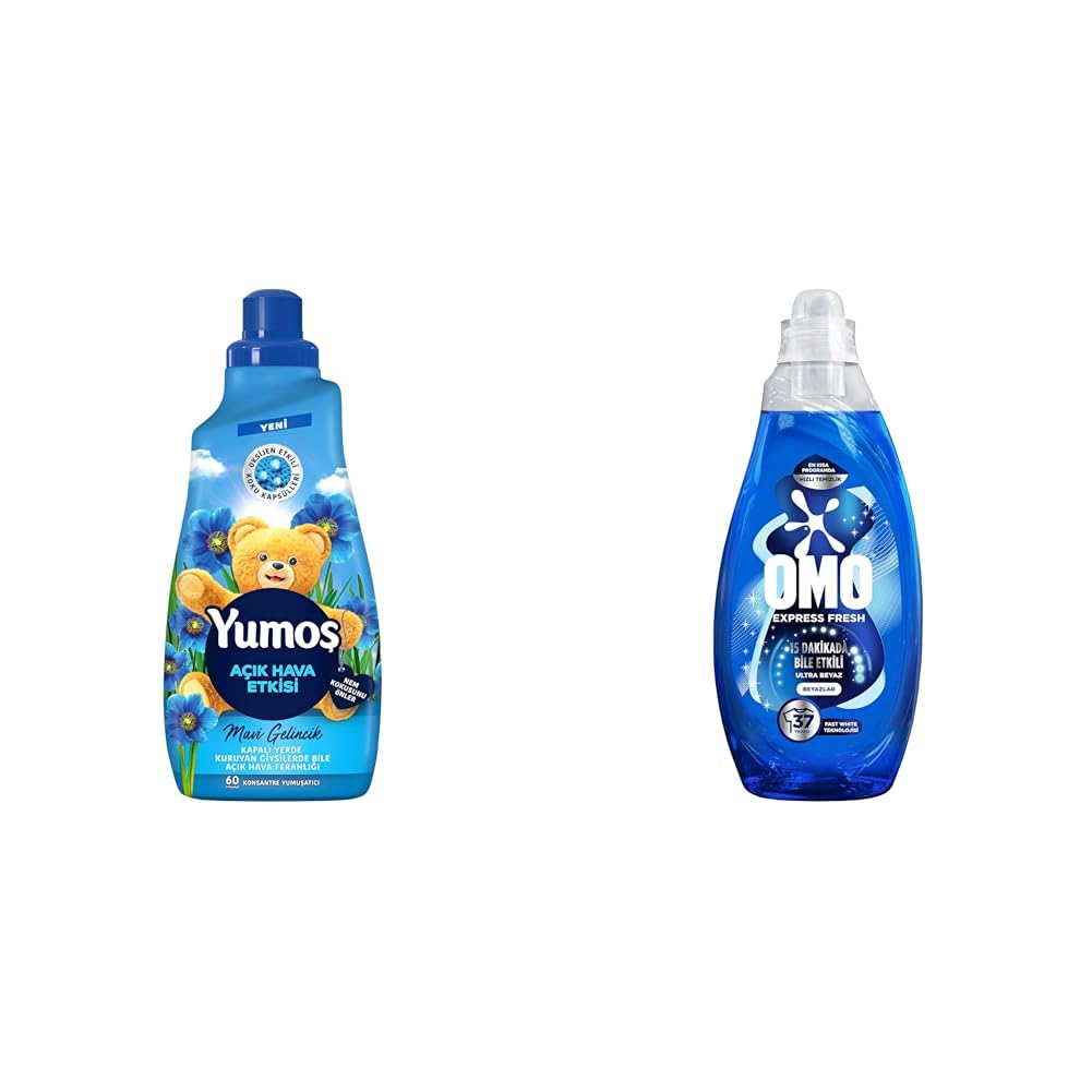 Yumoş Açık Hava Mavi Gelincik 1440ml + OMO Express Fresh Ultra Beyaz 1480ml Deterjan ve Yumuşatıcı Seti