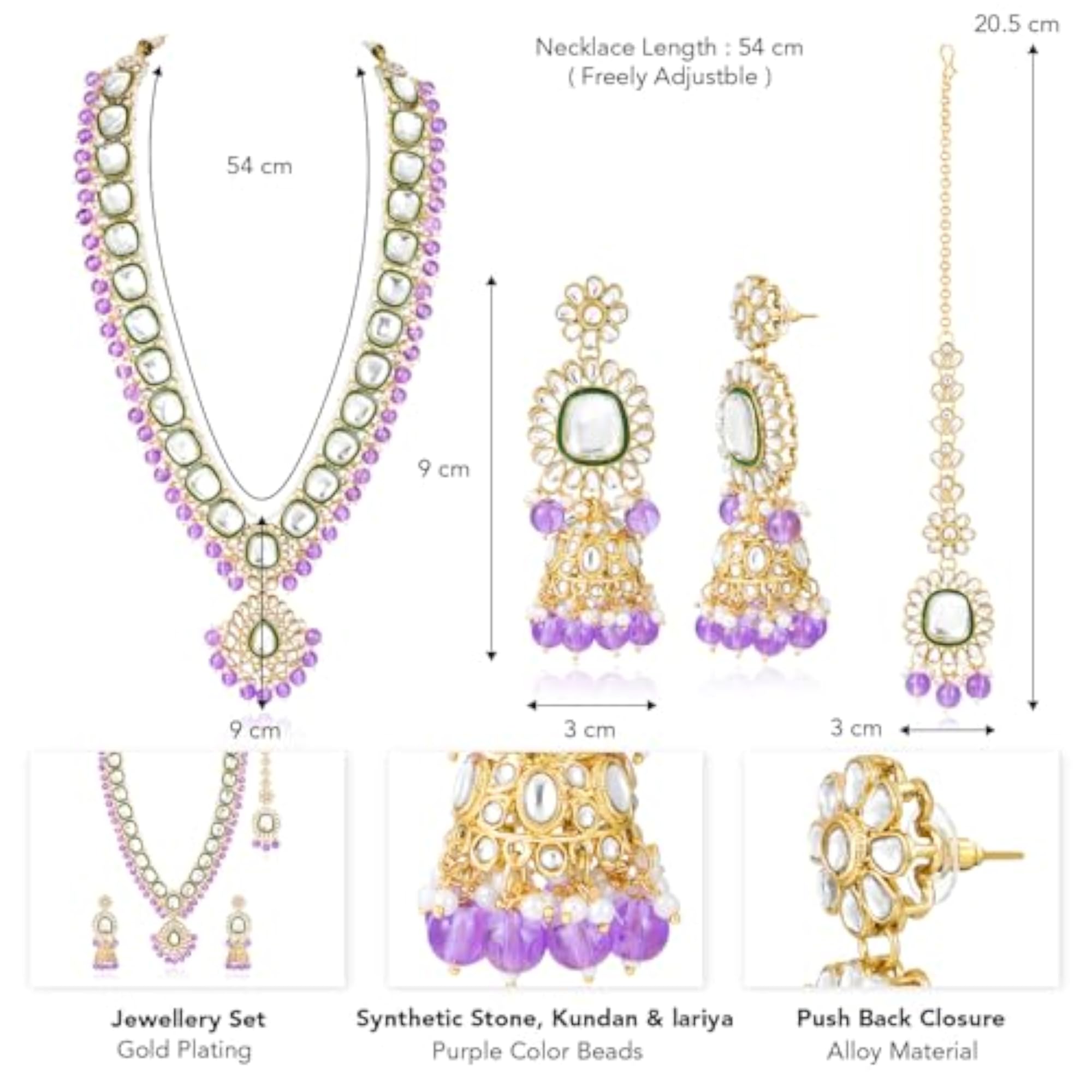Gold Plated Crystal Kundan & Beads Long Necklace Set