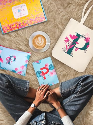 Image of DOODLE Monogram P Diary Gift Set with Tote Bag and Pouch | B6 Soft Bound Ruled Notebook | Stationery Gift Set for Women