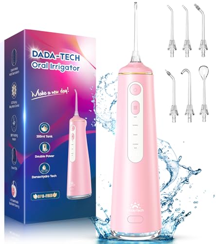 Water Flosser for Teeth Cordless Portable Dental Cleaner Picks with 4 Modes 8 DIY Intensities 7 Jets 300ml Tank Braces Flossers Rechargeable (Pink)