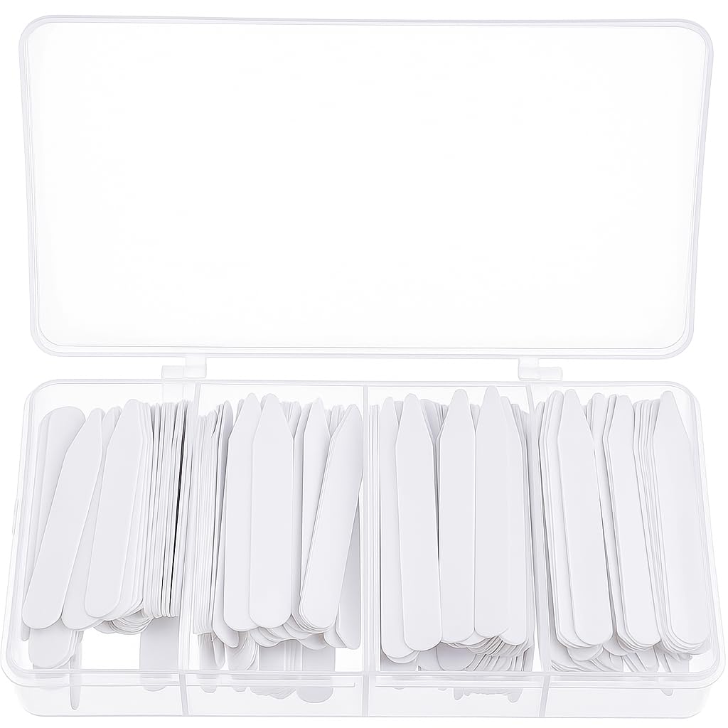 Mixed Sizes of White Plastic Collar Stays 50 Stiffeners in Four Different Lengths - 55,65,70,75 mms - A Stay for each Shirt in your Wardrope