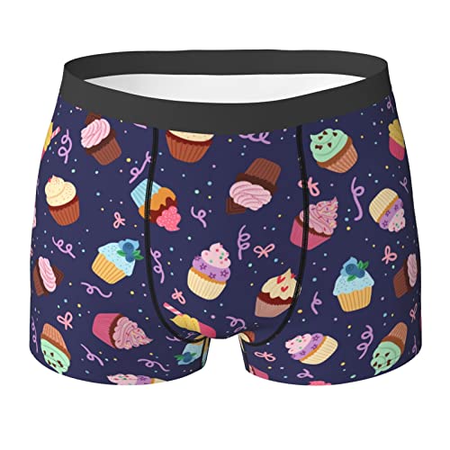 Cupcakes On Deep Blue Men'S Boxer Briefs Underpants Shorts Underwear For Men Boyfriend