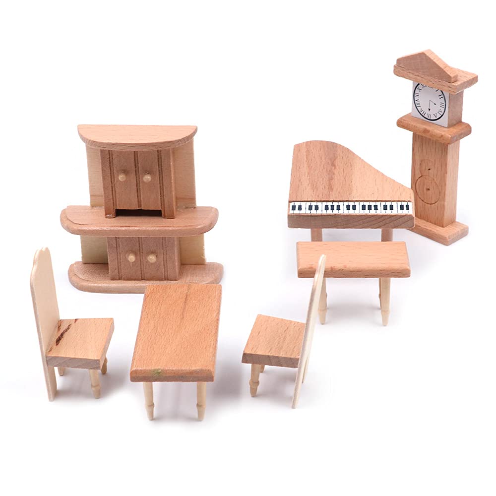 Cenpek Brown Dollhouse Furniture 1:12 Scale Dollhouse Wooden Furniture Miniature Set Dollhouse Accessories Furniture Model-Living Room