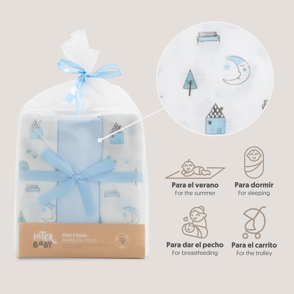 Interbaby Muselina Bambu Bebe 55x75cm | Gasas para Bebes Recien Nacidos, Lactancia, Toalla, Manta | Muselinas Bebe Cómoda, Suave, Transpirable