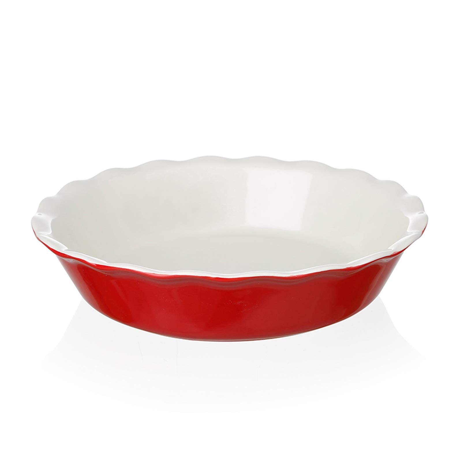 Sweejar Ceramic Pie Pan - 10 Inch Round Baking Dish for Dinner, Non-Stick with Soft Wave Edge for Apple, Pumpkin, Pot Pies (Red)