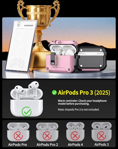 Image of Pohgelan for AirPods Pro 3 Case with Safety Lock-Pink | Magnetic Automatic Lock with Cleaning Kit&Keychain,Compatible with Magsafe