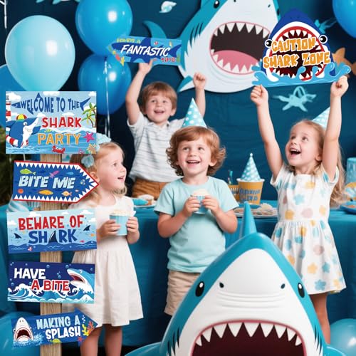 Image of Hooqict Shark Birthday Party Decorations 20 Pieces Welcome To The Shark Signs for Kids Boys Classroom Under The Sea Ocean Beach Themed Party Supplies