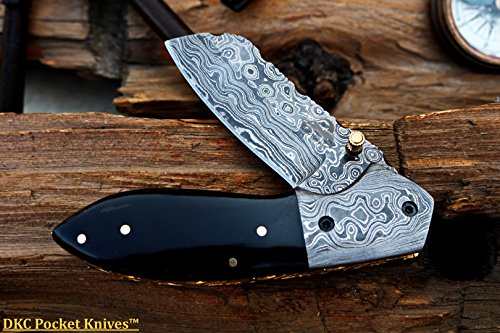 Dkc Knives (31 6/18) Dkc-811 Excalibur Damascus Steel Folding Pocket Knife 4.5" Folded 7.5" Open 3.5" Blade 8Oz High Class Black Bone Feels Great In Your Hand And Pocket Damascus Bolster #TOP1