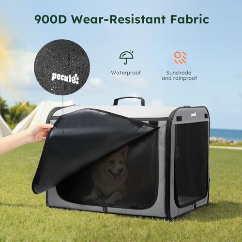 pecute Large Dog Car Carrier Light Weight, 68.5×52×52cm Dog Carrier for Cars, Portable Dog Car Crate with Breathable Windows, Stable Pet Carrier for Both Indoor and Outdoor Use, Pet Travel Crate Grey - Image 7