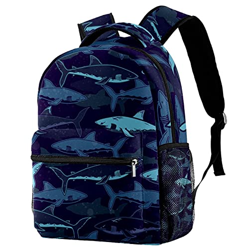 Sac à dos pratique requins bleu avec poches latérales pour enfants