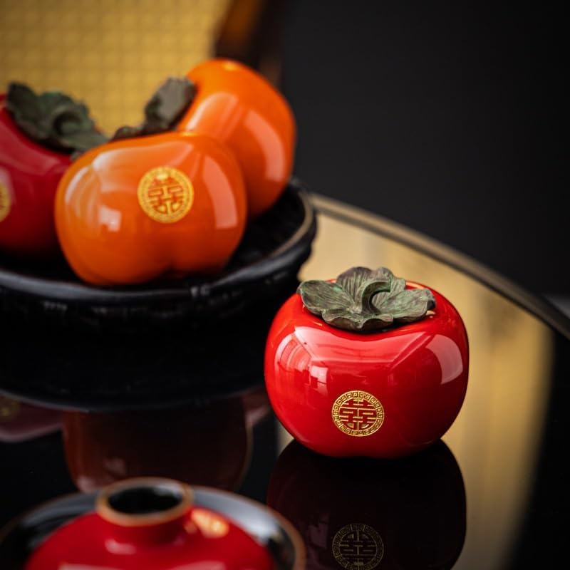 SONGCHAO Sugar Jar Persimmon Ruyi Ceramic Tea Can Small Wedding Portable Tea Canister(A)