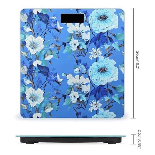 Báscula digital de baño azul con diseño floral miniatura 2