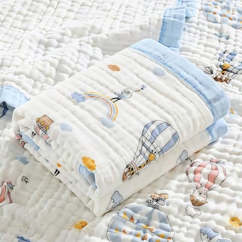 Image of Muslin Quilt Baby Blankets 43 * 43in, Neutral Toddler Cooton Swaddle Blanket, Soft Receiving Blankets for Unisex Baby Girl Boy,Cobijas para Bebe, Newborn Nuilt Crib