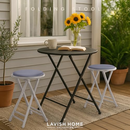 Image of Lavish Home Folding Stool with Padded Backless Seat Set of 2, Gray, 24 inch | Counter Height Bar Stools with 225lb Capacity, Portable Indoor & Outdoor, Extra Seat for Kitchen, Rec Room or Camping